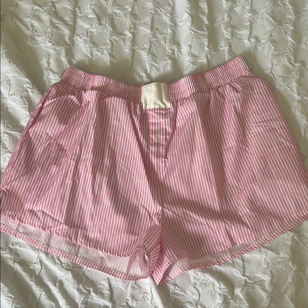 Pink and White Striped Women's Shorts